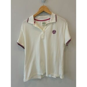 Wimbledon Polo Shirt Women Size 18 White Pink Logo All England Tennis Club